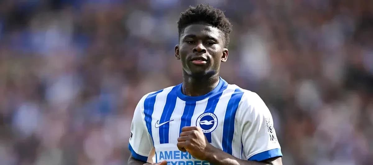 Player wearing Brighton & Hove Albion kit on pitch Player wearing Brighton & Hove Albion kit on pitch
