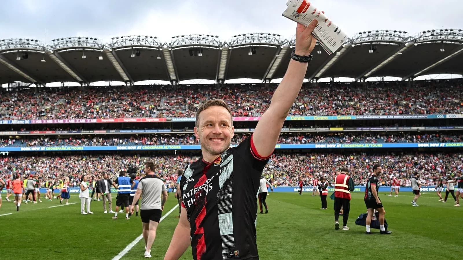 Player celebrating with fans at Croke Park stadium Player celebrating with fans at Croke Park stadium