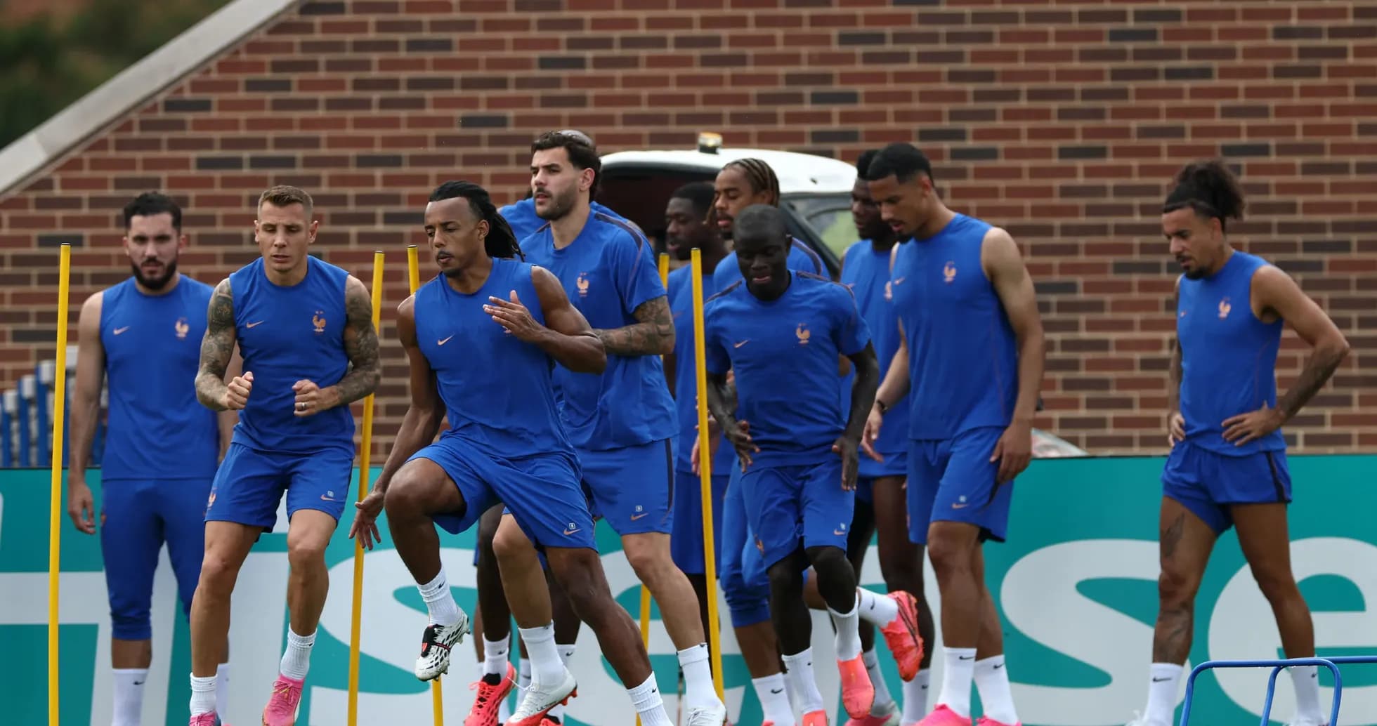 France team training session with players running France team training session with players running