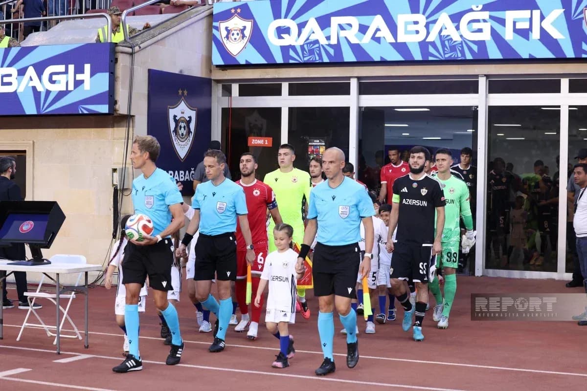 Teams entering the pitch for Qarabag match Teams entering the pitch for Qarabag match