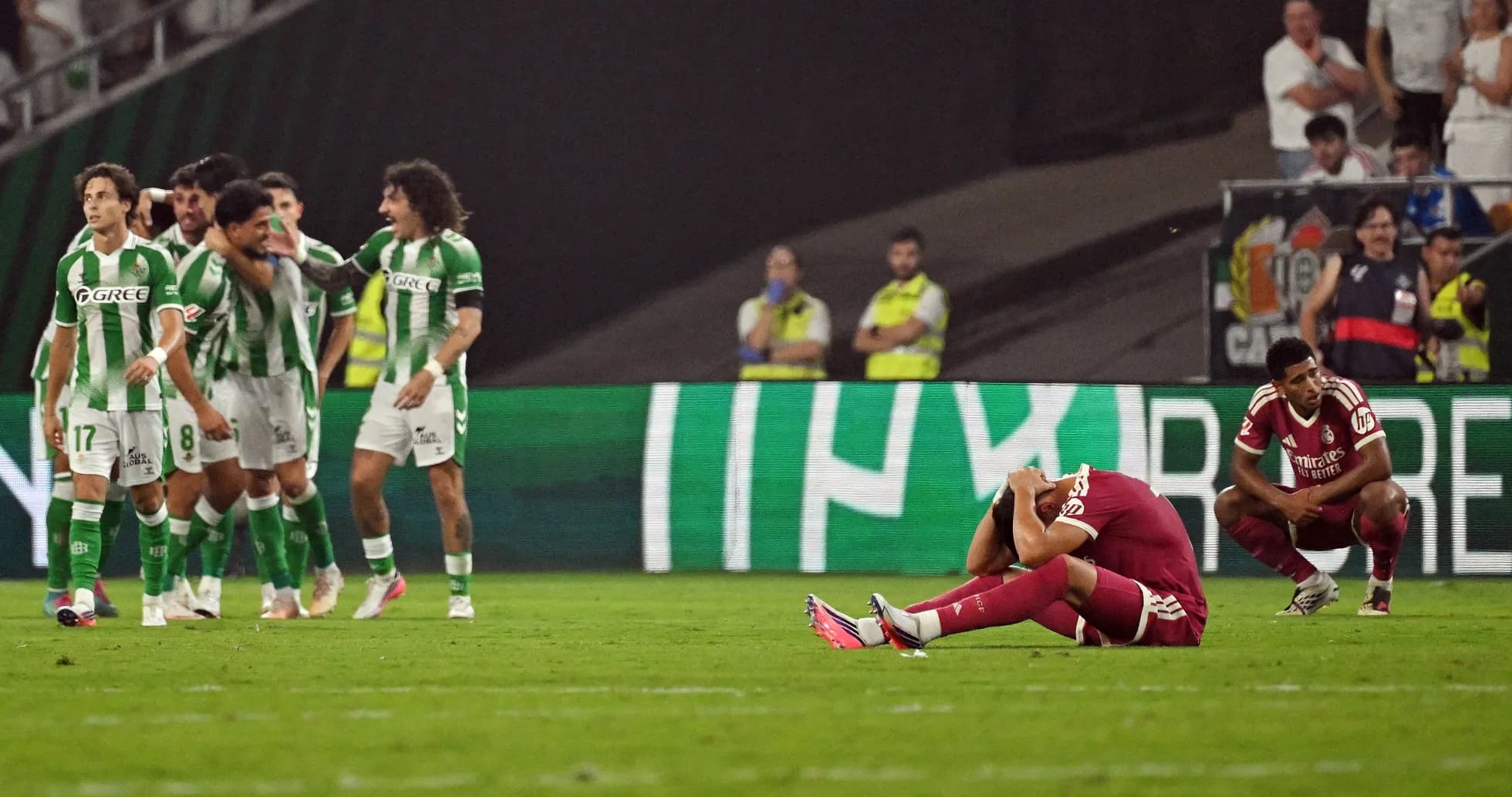 Players reacting after a goal during match Players reacting after a goal during match