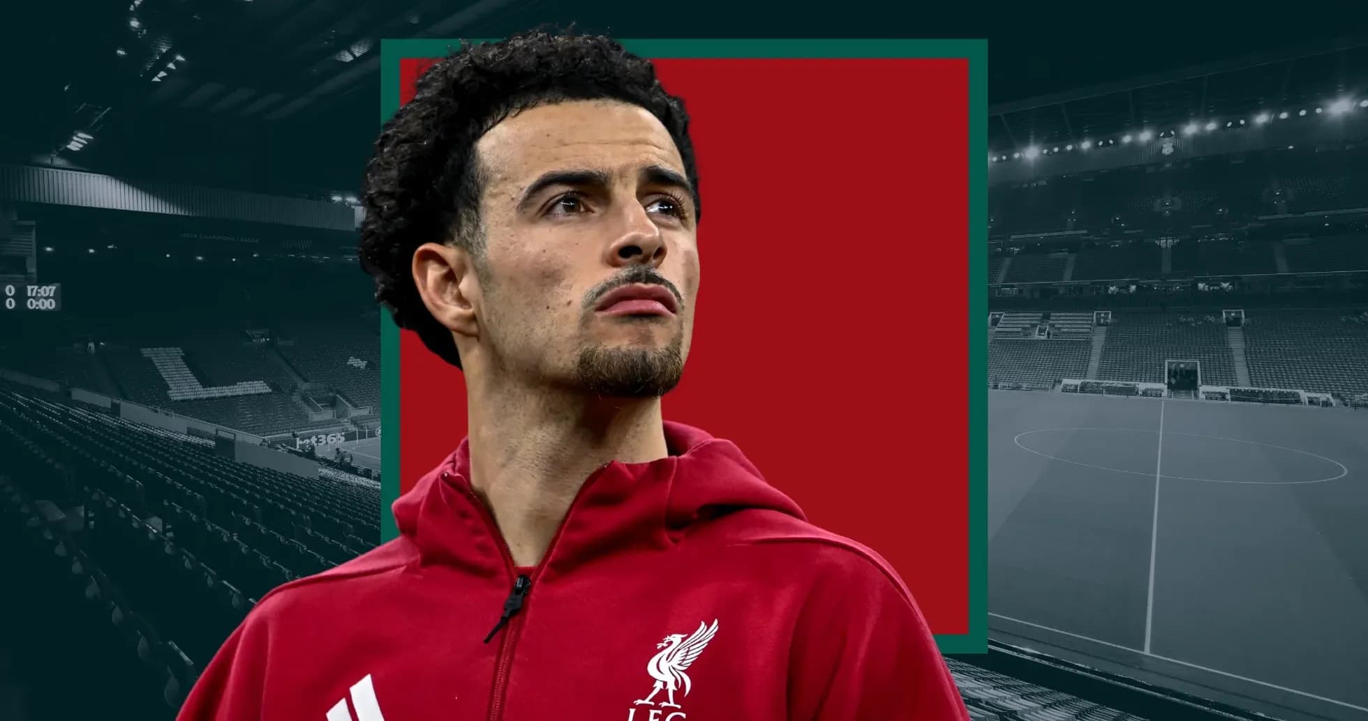 Player in Liverpool kit at stadium backdrop Player in Liverpool kit at stadium backdrop