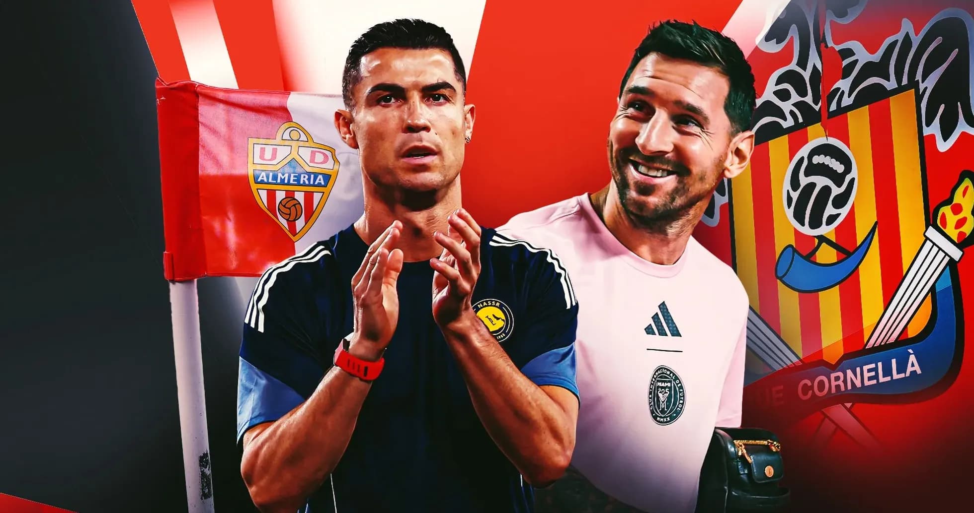 Cristiano Ronaldo and goalkeeper posing with team logos Cristiano Ronaldo and goalkeeper posing with team logos
