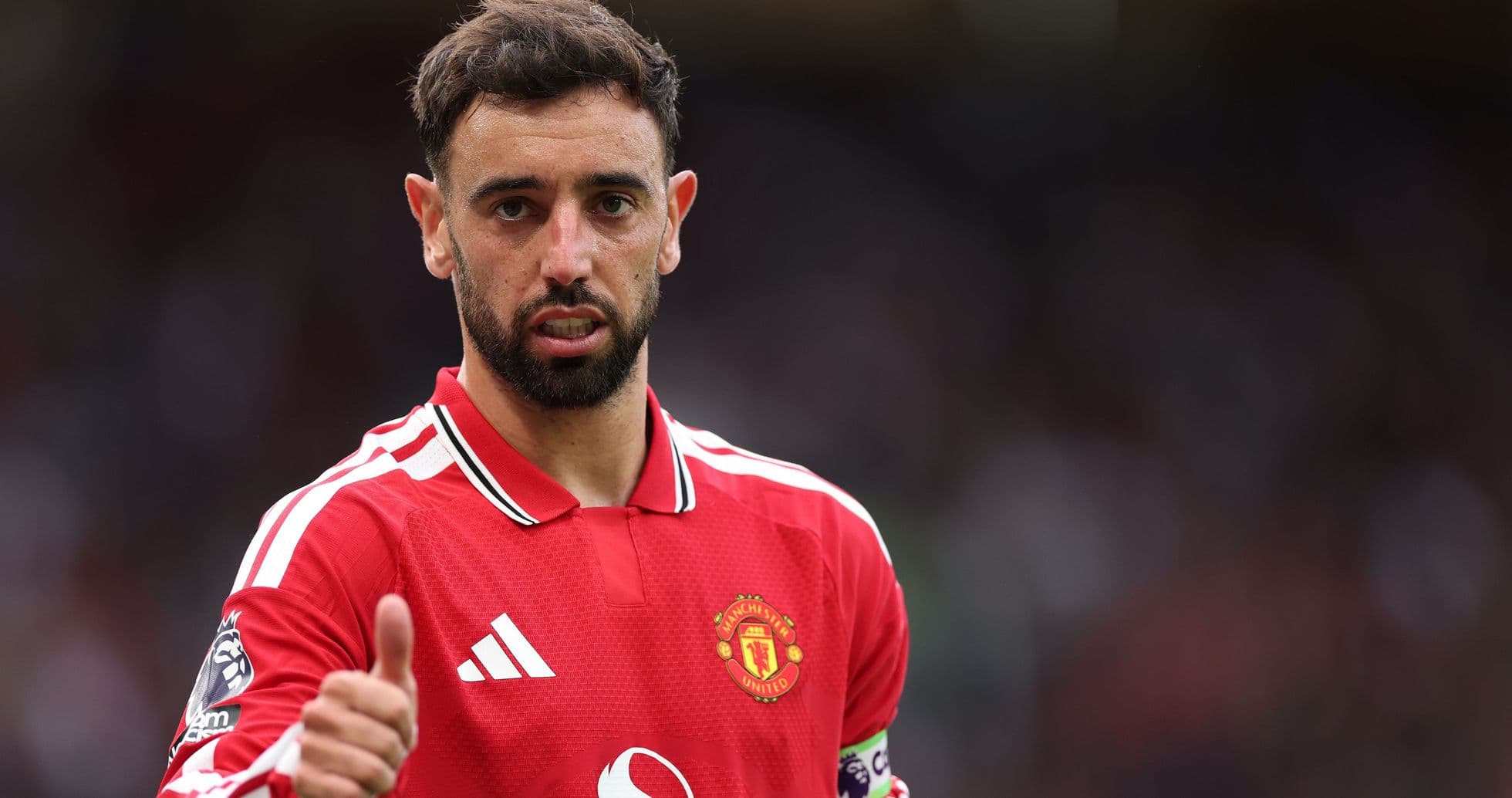 Bruno Fernandes giving thumbs up in Manchester United kit Bruno Fernandes giving thumbs up in Manchester United kit