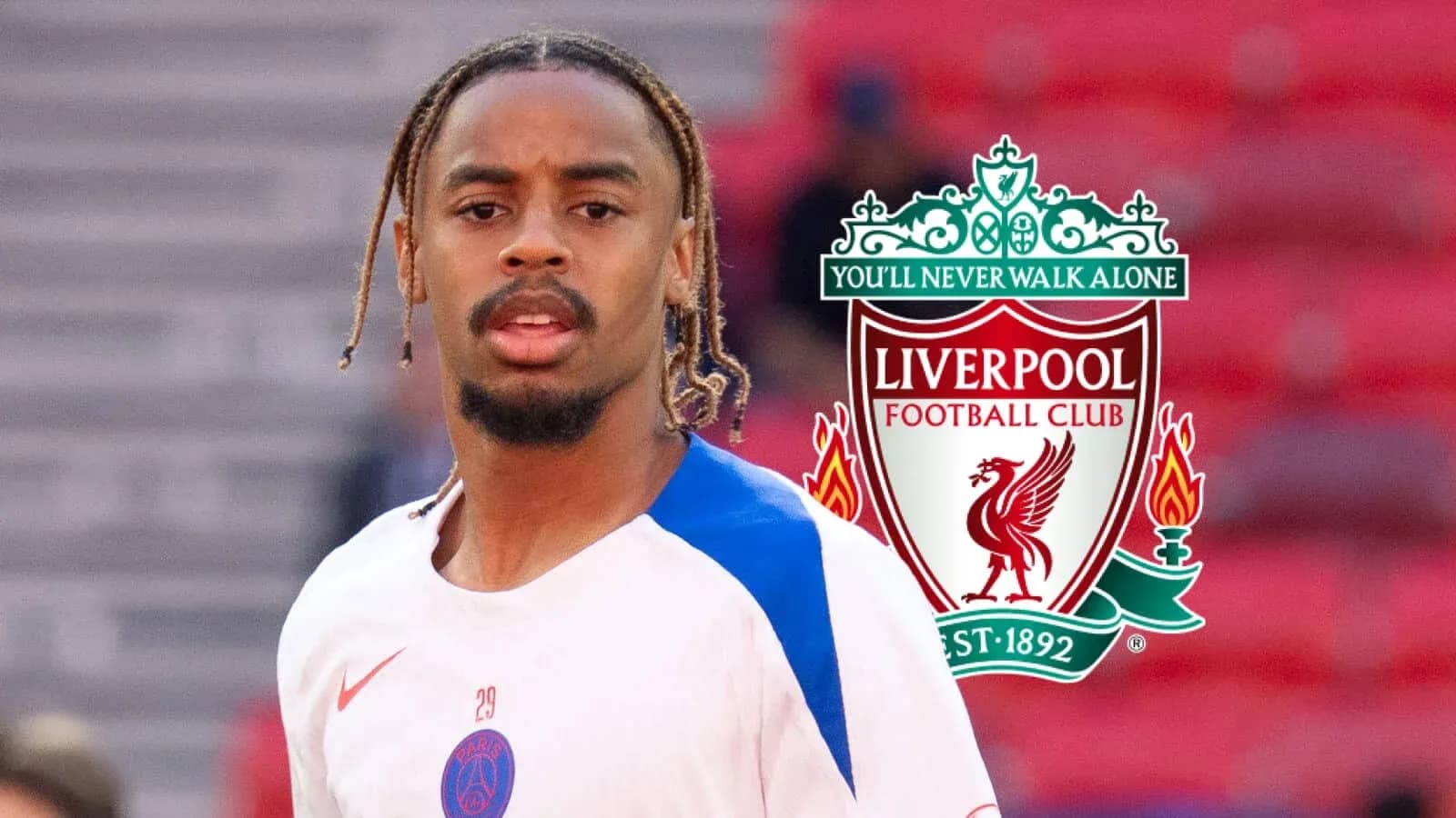 Player in training gear with Liverpool logo background Player in training gear with Liverpool logo background