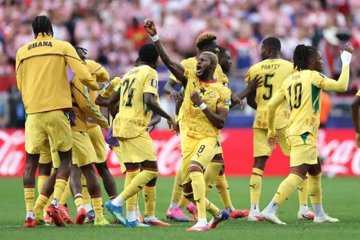 Ghana team celebrating during World Cup match Ghana team celebrating during World Cup match