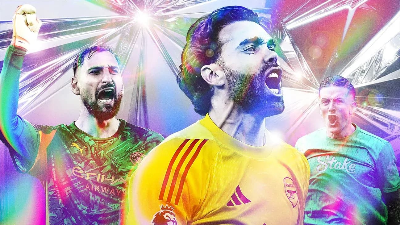 Three goalkeepers celebrating in colorful montage Three goalkeepers celebrating in colorful montage