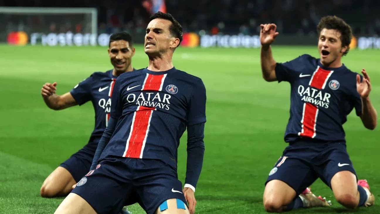PSG players celebrating a goal during match PSG players celebrating a goal during match