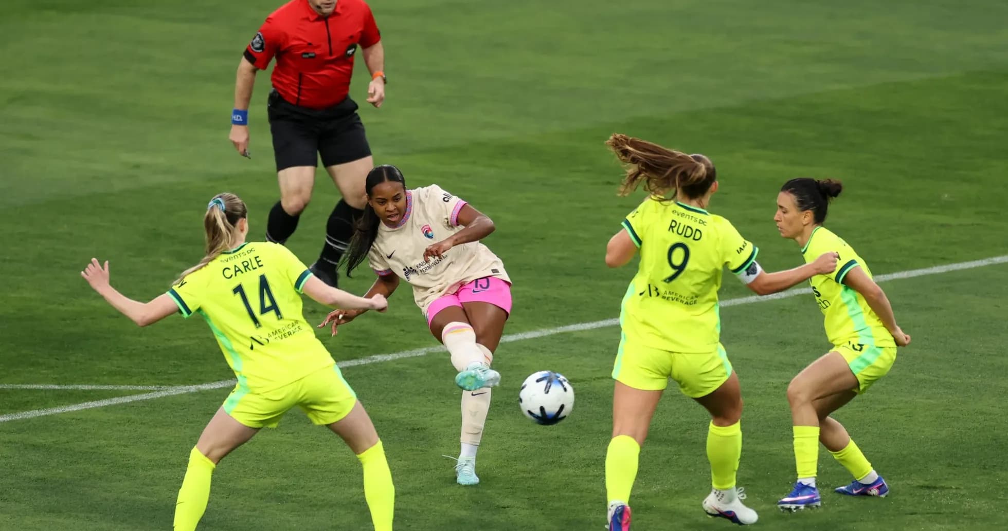 Houston Dash player kicking the ball during match Houston Dash player kicking the ball during match